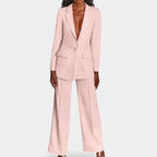 Women's Single Button Tailored Blazer Set – Wide Leg Office Trousers Set