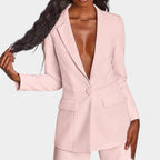 Women's Single Button Tailored Blazer Set – Wide Leg Office Trousers Set