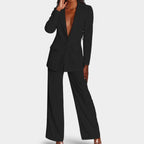 Women's Single Button Tailored Blazer Set – Wide Leg Office Trousers Set