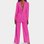 Women's Single Button Tailored Blazer Set – Wide Leg Office Trousers Set
