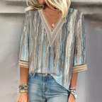 Women's V Neck Blouse with Balloon Sleeves and Relaxed Silhouette