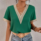 Women's Lace V-Neck Blouse – Split Lace Detail Long Sleeve Blouse