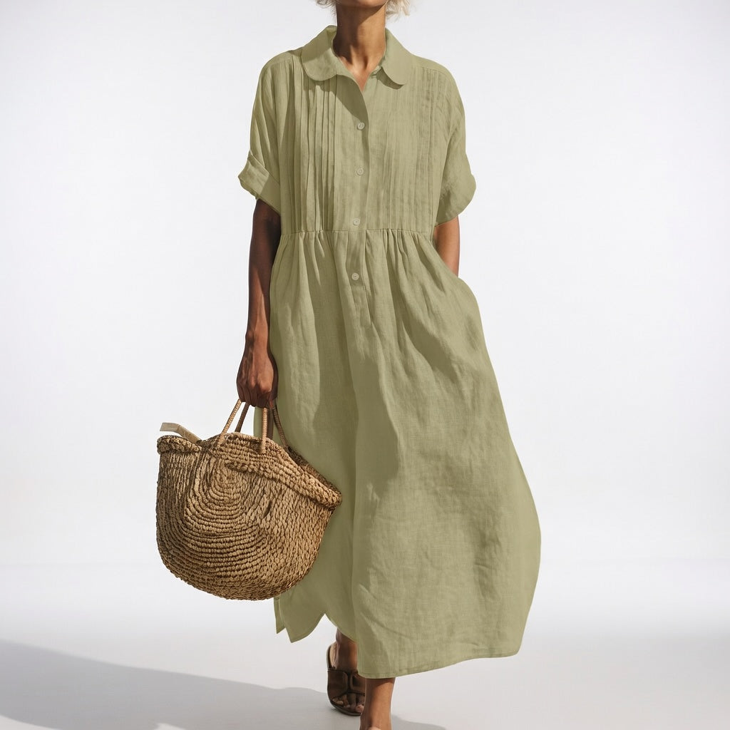 Women's Flowy Shirt Dress – Button Front Relaxed Day Dress