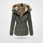 Women's Mid-Length Puffer Jacket – Hooded Quilted Cold Weather Jacket
