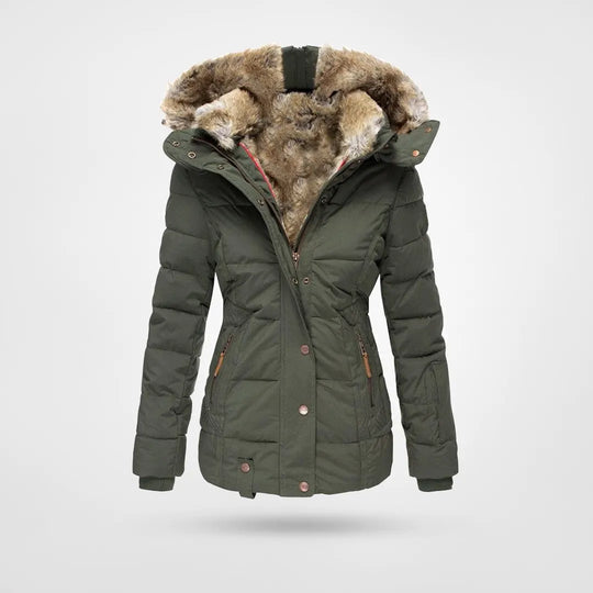 Women's Mid-Length Puffer Jacket – Hooded Quilted Cold Weather Jacket