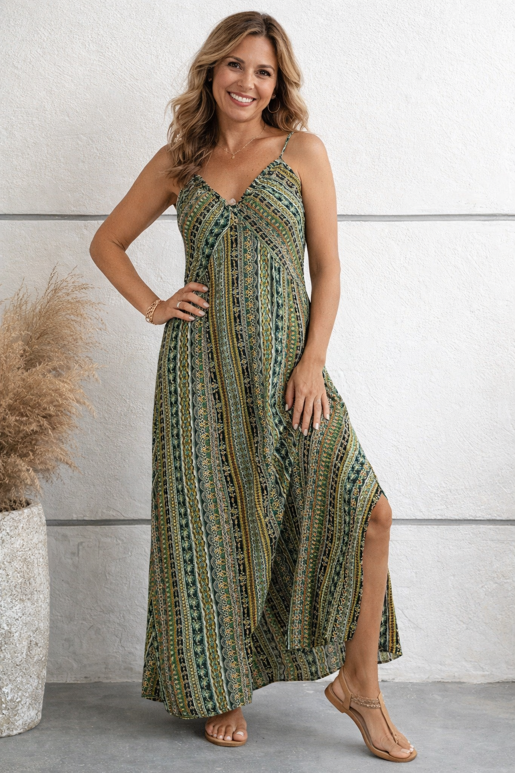Women's Spaghetti Strap Maxi Dress – Printed Vacation Dress