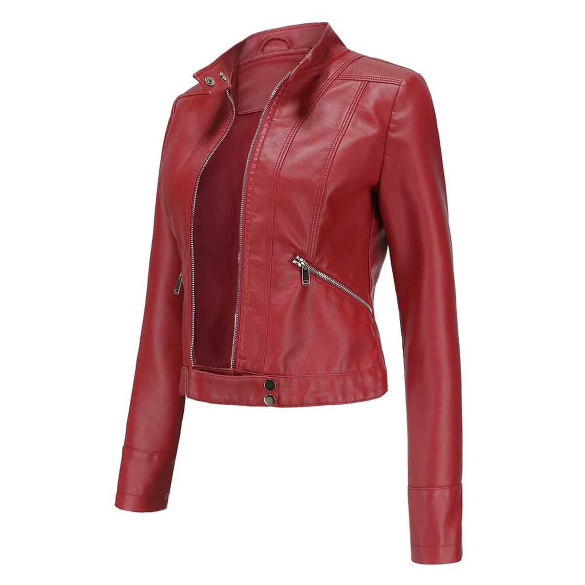 Women's Faux Leather Jacket – Retro Zip-Up Moto Jacket