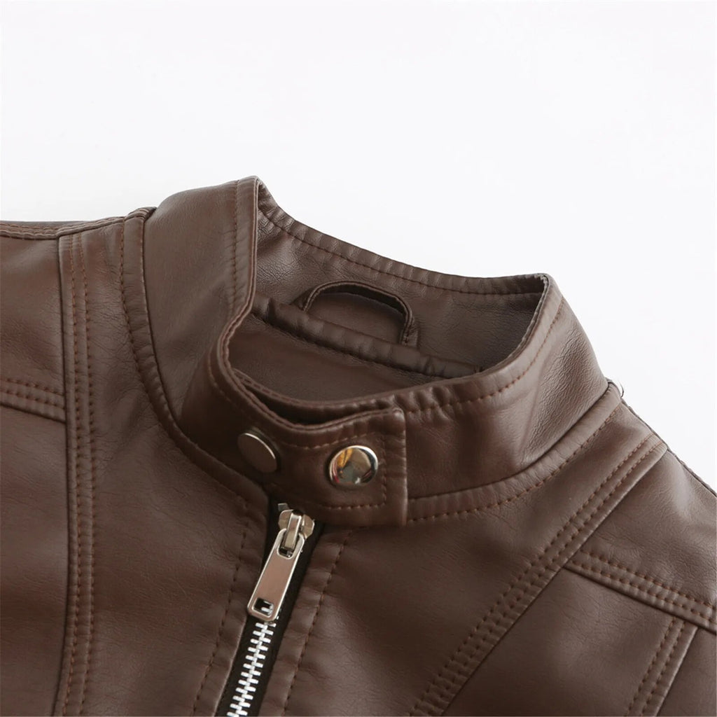 Women's Faux Leather Jacket – Retro Zip-Up Moto Jacket