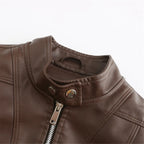 Women's Faux Leather Jacket – Retro Zip-Up Moto Jacket