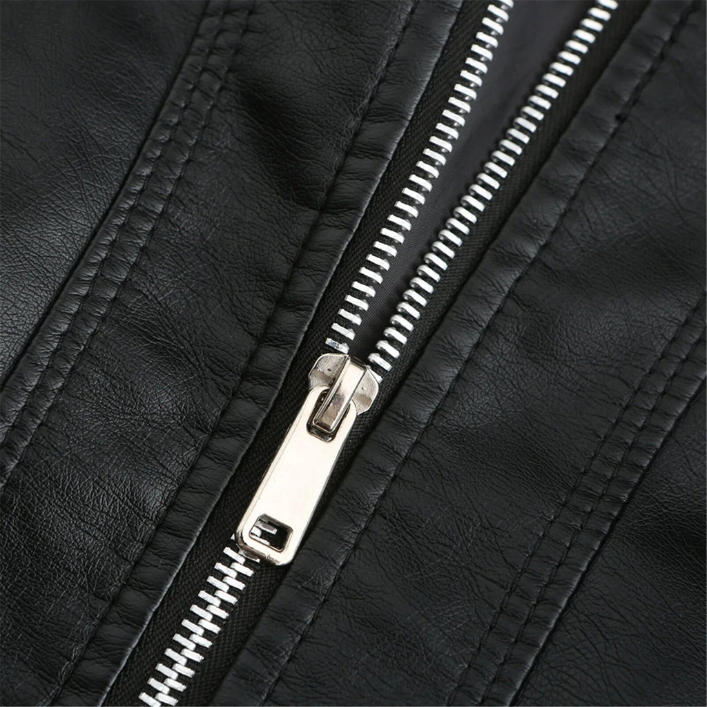 Women's Faux Leather Jacket – Retro Zip-Up Moto Jacket