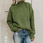 Women's High Neck Cable Sweater – Cozy Winter Knit Pullover