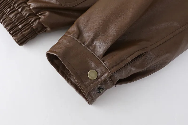 Women's Faux Leather Winter Jacket – Fleece Lined Oversized Coat