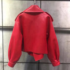 Women's Cropped Faux Leather Jacket – Retro Zip-Up Biker Jacket