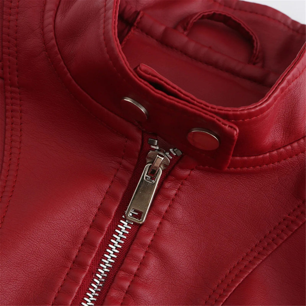 Women's Faux Leather Jacket – Retro Zip-Up Moto Jacket