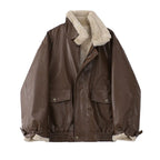 Women's Faux Leather Winter Jacket – Fleece Lined Oversized Coat