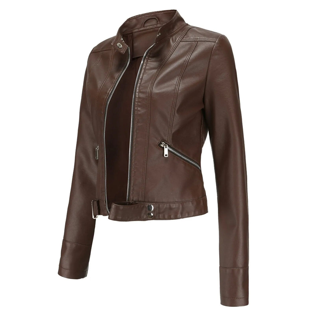 Women's Faux Leather Jacket – Retro Zip-Up Moto Jacket