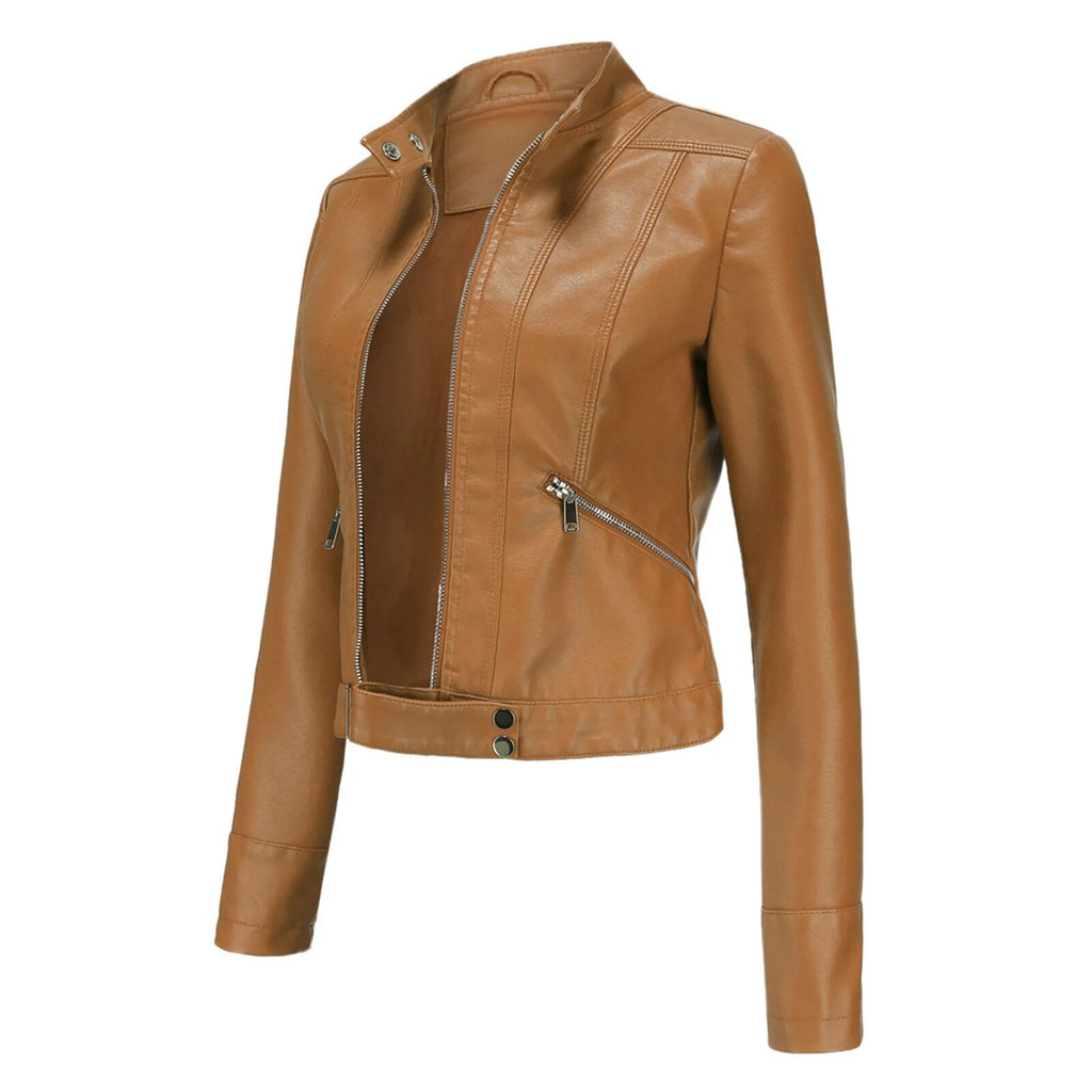 Women's Faux Leather Jacket – Retro Zip-Up Moto Jacket