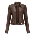 Women's Faux Leather Jacket – Retro Zip-Up Moto Jacket