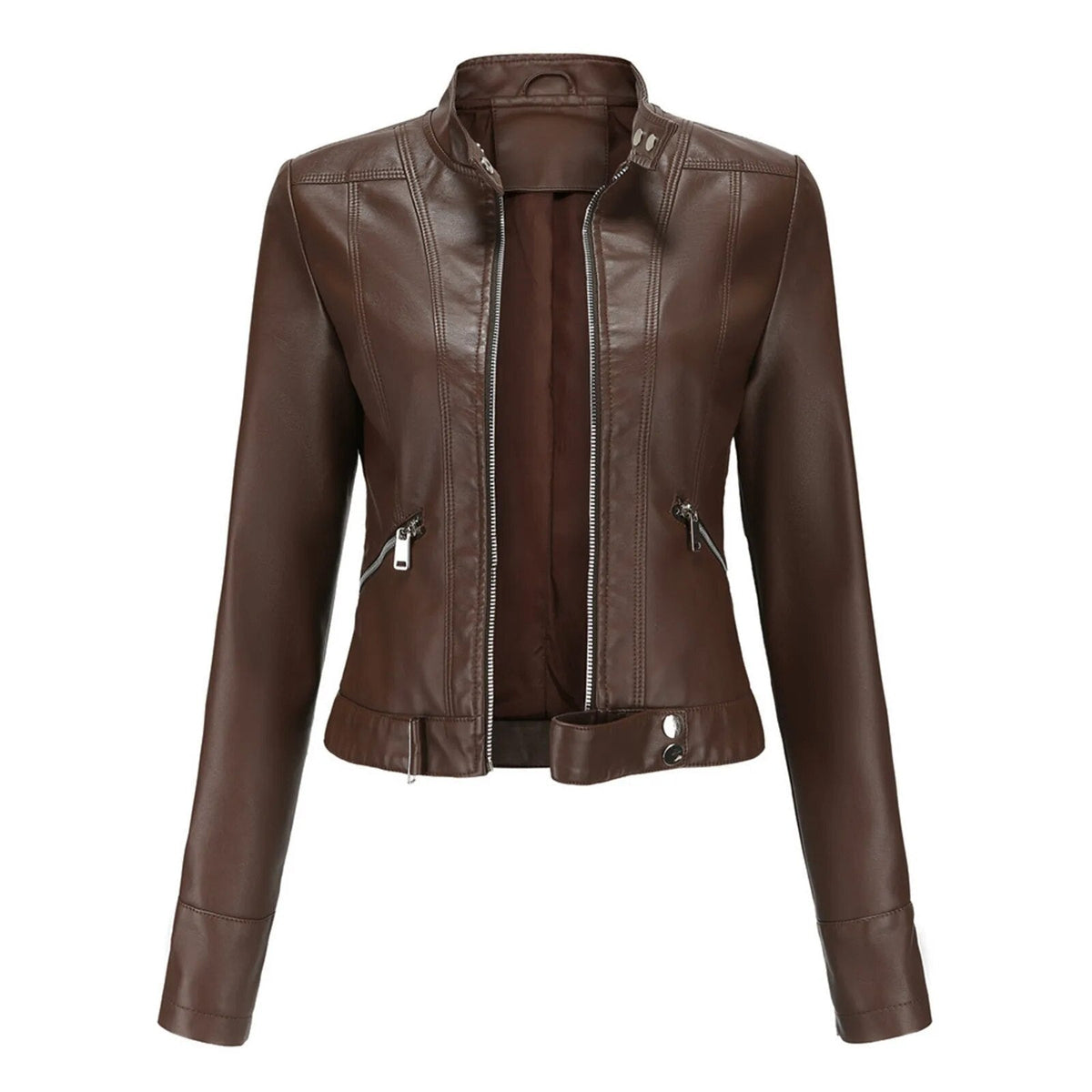 Women's Faux Leather Jacket – Retro Zip-Up Moto Jacket