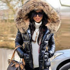 Women's Hooded Puffer Jacket – Faux Fur Trim Insulated Winter Coat