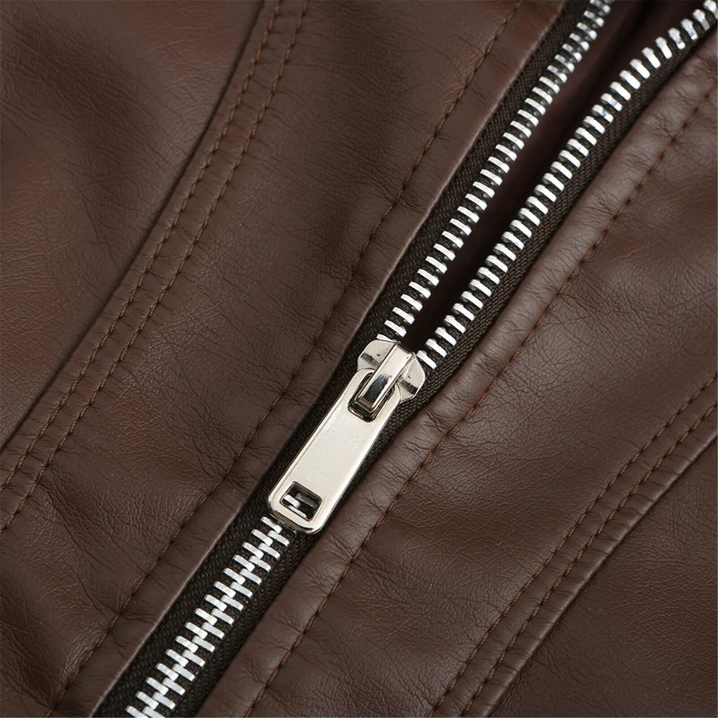 Women's Faux Leather Jacket – Retro Zip-Up Moto Jacket