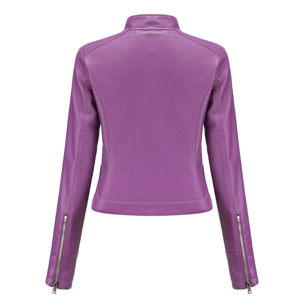 Women's Faux Leather Jacket – Retro Zip-Up Moto Jacket