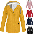 Women's Hooded Outdoor Jacket – Drawstring Zip-Up Transitional Coat