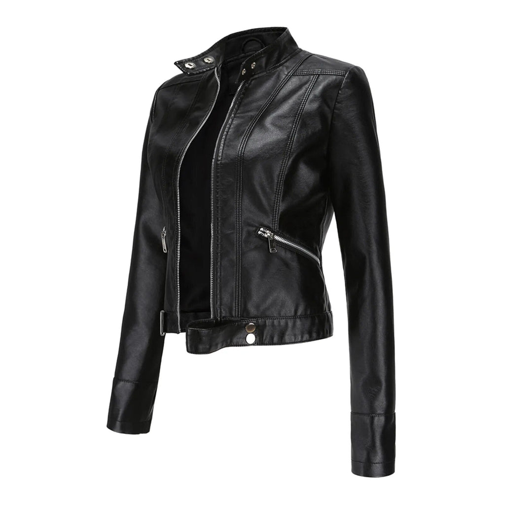 Women's Faux Leather Jacket – Retro Zip-Up Moto Jacket