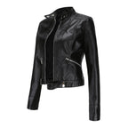 Women's Faux Leather Jacket – Retro Zip-Up Moto Jacket