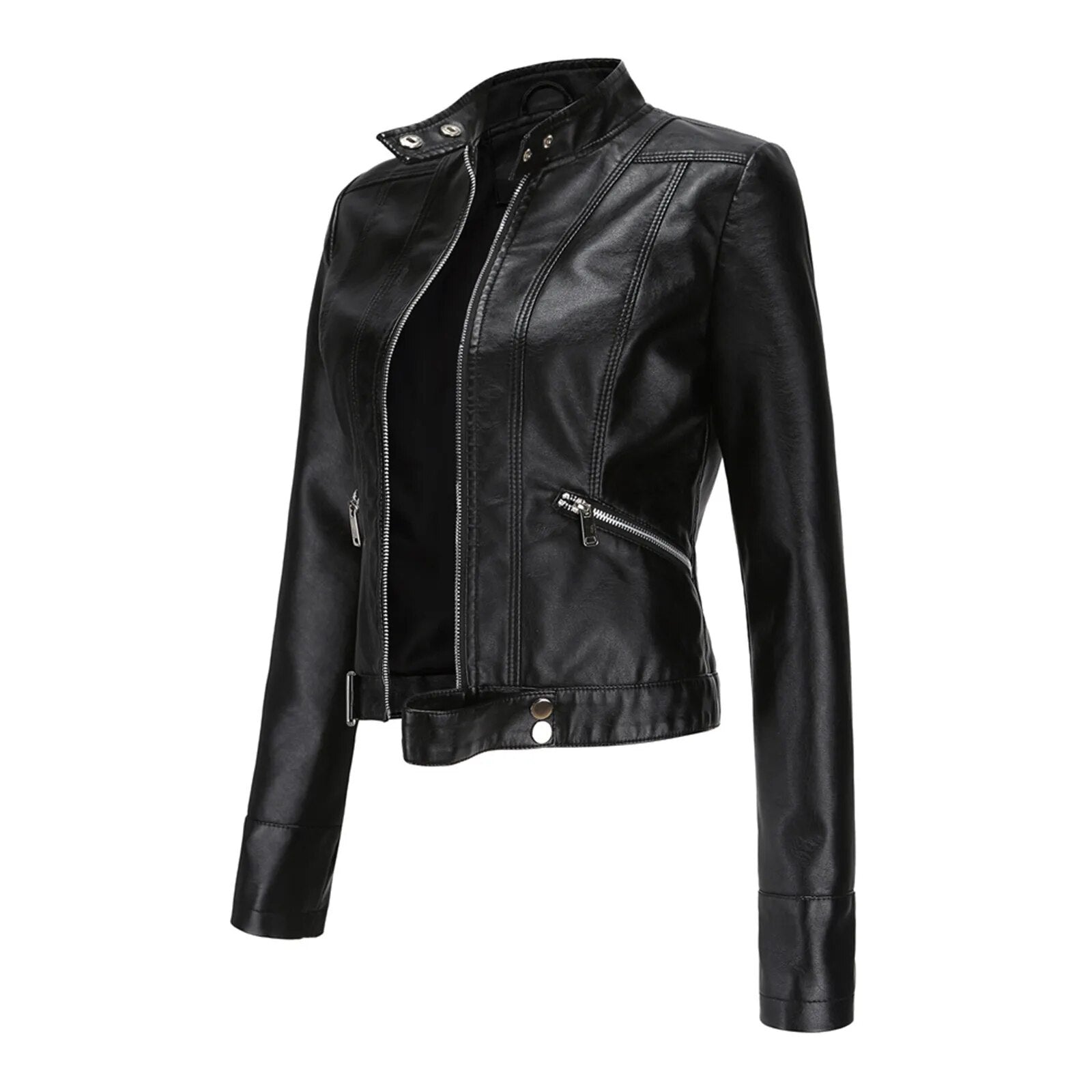 Women's Faux Leather Jacket – Retro Zip-Up Moto Jacket