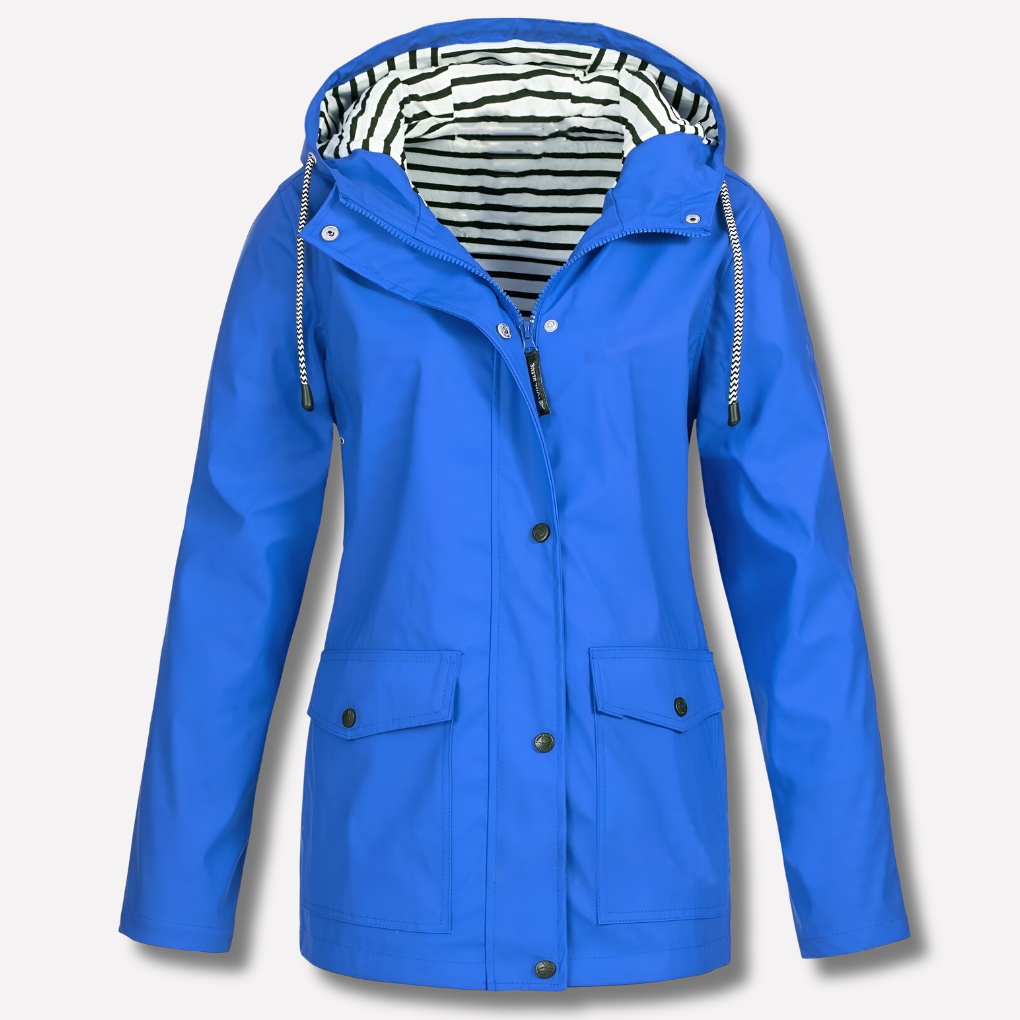 Women's Hooded Outdoor Rain Jacket – Wind and Water Resistant Zip-Up Jacket