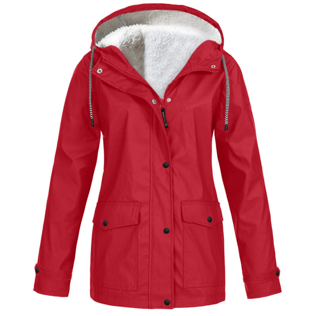 Women's Hooded Outdoor Jacket – Drawstring Zip-Up Transitional Coat