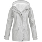 Women's Hooded Outdoor Jacket – Drawstring Zip-Up Transitional Coat