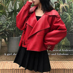Women's Cropped Faux Leather Jacket – Retro Zip-Up Biker Jacket