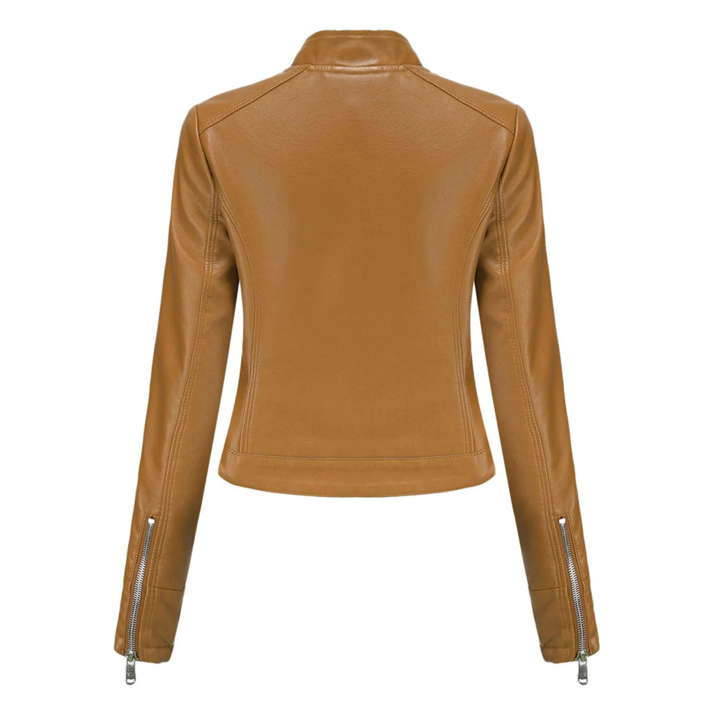 Women's Faux Leather Jacket – Retro Zip-Up Moto Jacket