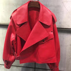 Women's Cropped Faux Leather Jacket – Retro Zip-Up Biker Jacket