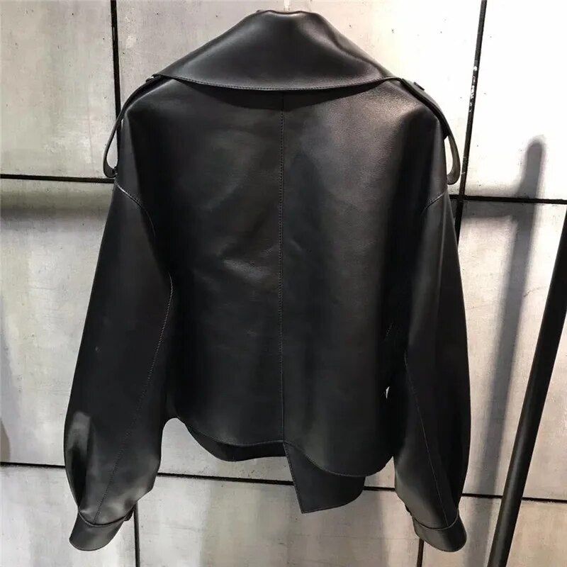 Women's Cropped Faux Leather Jacket – Retro Zip-Up Biker Jacket