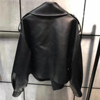 Women's Cropped Faux Leather Jacket – Retro Zip-Up Biker Jacket