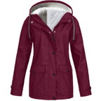 Women's Hooded Outdoor Jacket – Drawstring Zip-Up Transitional Coat