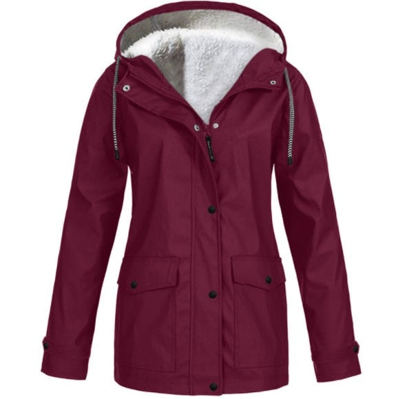 Women's Hooded Outdoor Jacket – Drawstring Zip-Up Transitional Coat