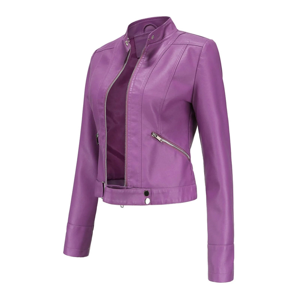 Women's Faux Leather Jacket – Retro Zip-Up Moto Jacket