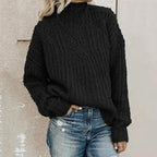 Women's High Neck Cable Sweater – Cozy Winter Knit Pullover