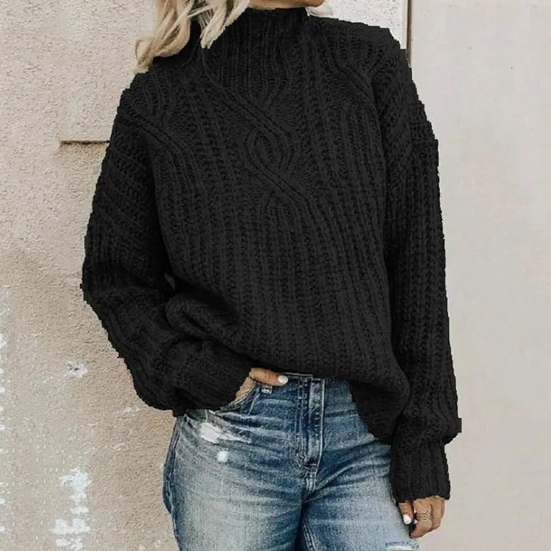 Women's High Neck Cable Sweater – Cozy Winter Knit Pullover