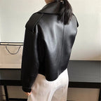 Women's Cropped Faux Leather Jacket – Retro Zip-Up Biker Jacket