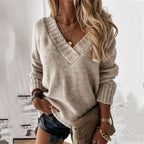 Women's V-Neck Sweater – Oversized Relaxed Fit Pullover