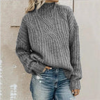 Women's High Neck Cable Sweater – Cozy Winter Knit Pullover