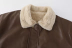 Women's Faux Leather Winter Jacket – Fleece Lined Oversized Coat