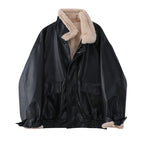 Women's Faux Leather Winter Jacket – Fleece Lined Oversized Coat