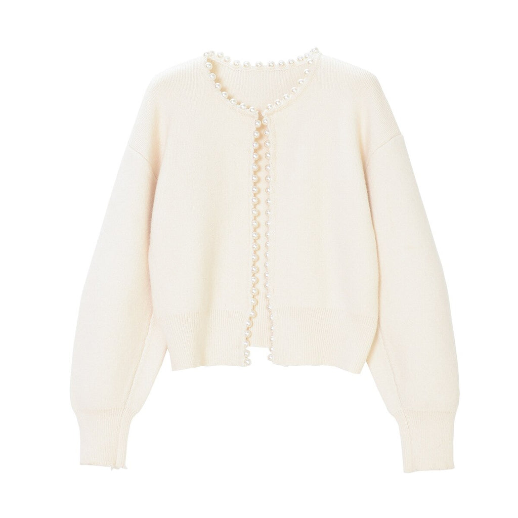 Women's Pearl Button Cardigan – V-Neck Pearl Embellished Cardigan