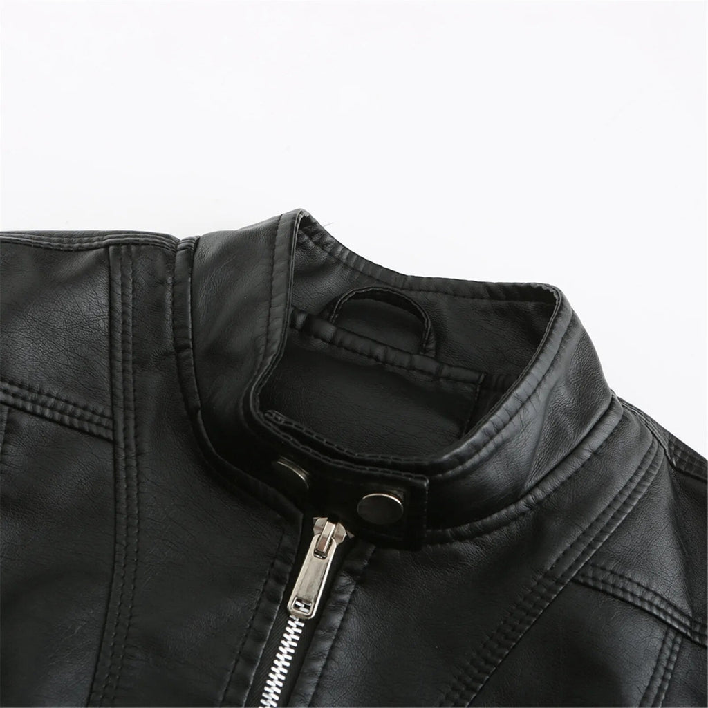 Women's Faux Leather Jacket – Retro Zip-Up Moto Jacket